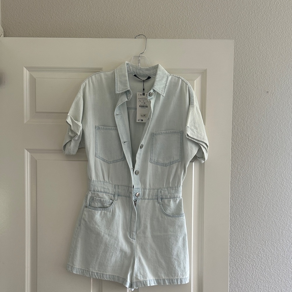 Zara Light Blue Denim Romper